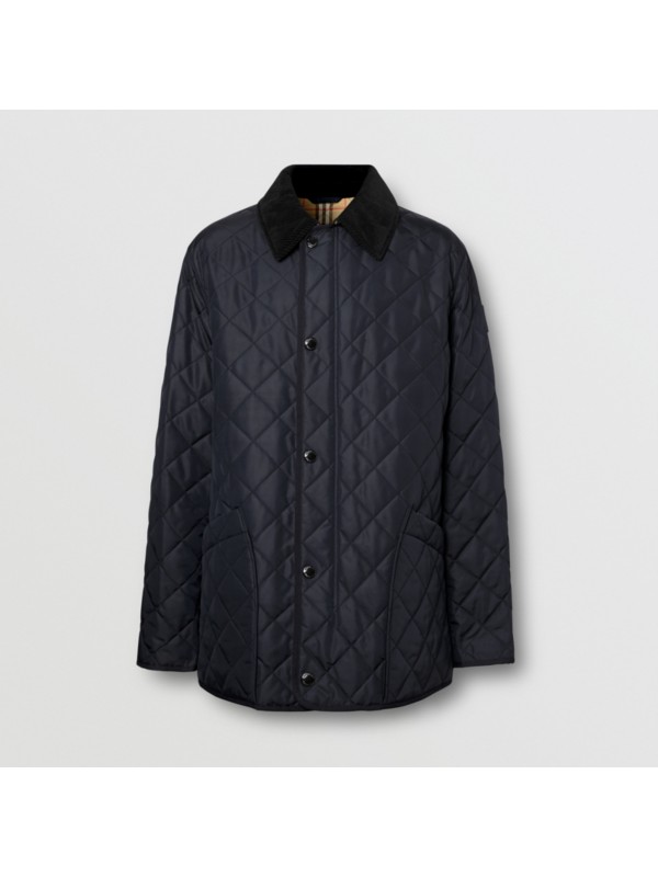 Diamond Quilted Thermoregulated Barn Jacket In Navy Men Burberry