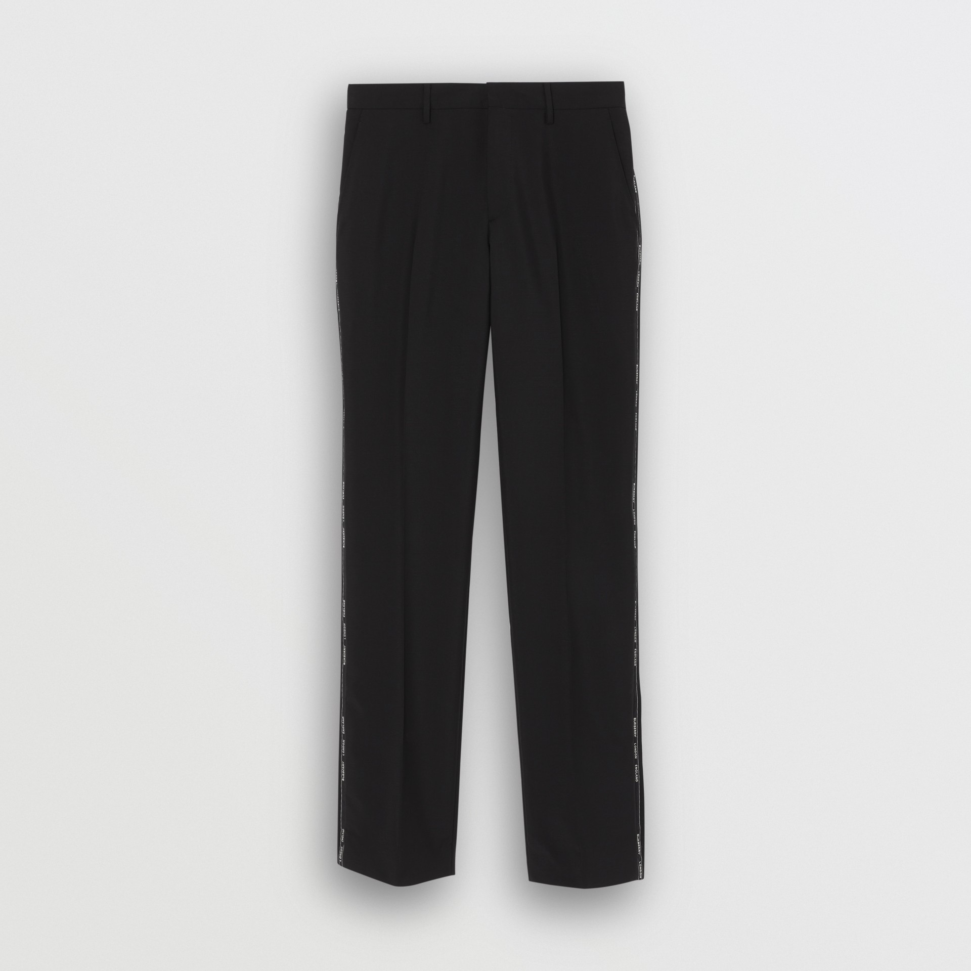 Classic Fit Logo Detail Wool Mohair Tailored Trousers in Black - Men ...