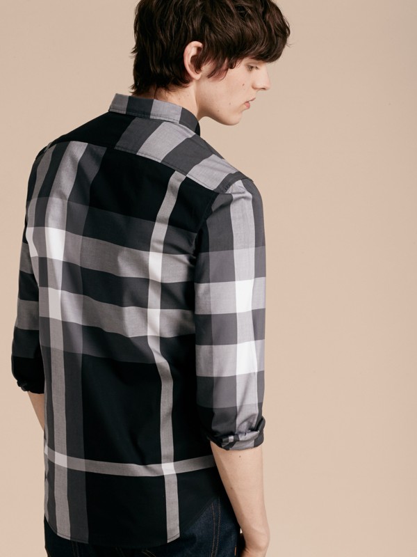Check Cotton Shirt in Black - Men | Burberry United States