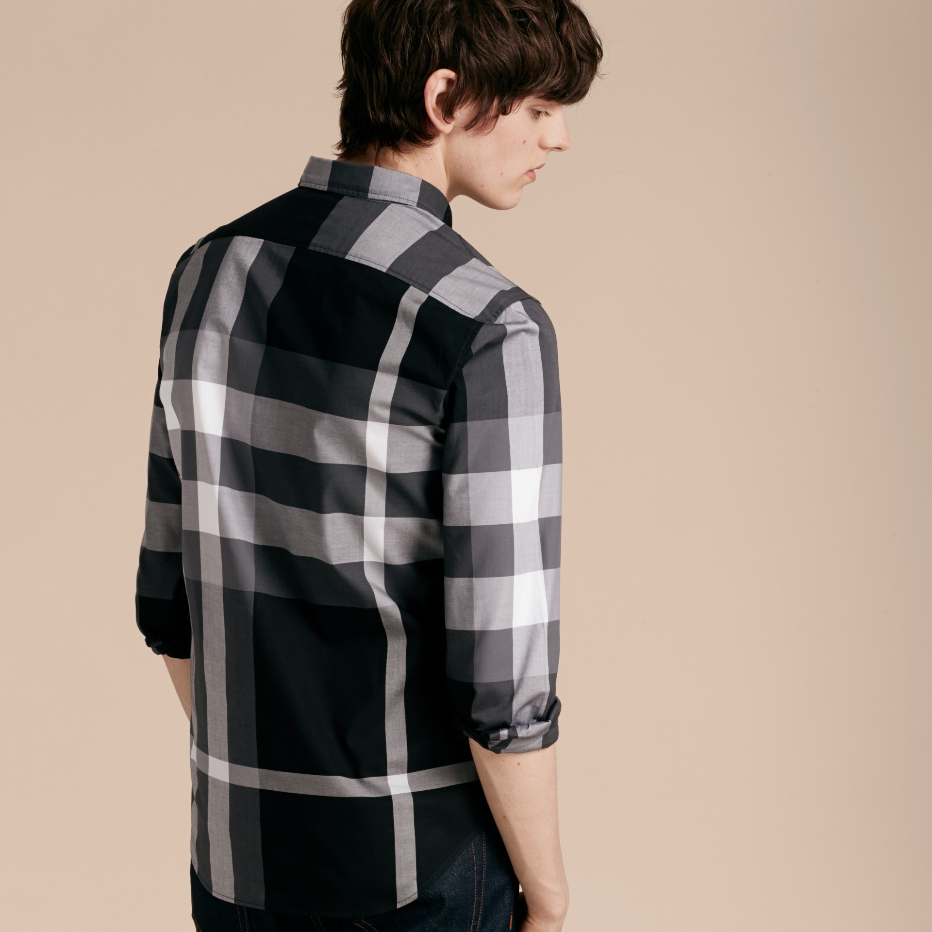 Check Cotton Shirt in Black - Men | Burberry United States
