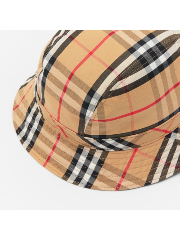 vintage check cotton bucket hat