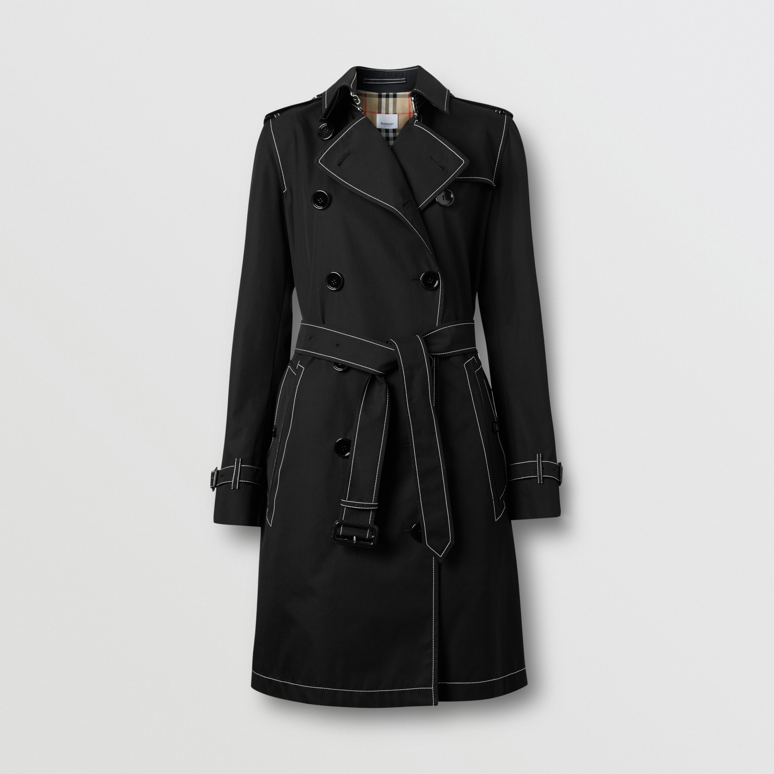 Topstitched Tropical Gabardine Trench Coat in Black - Women | Burberry ...
