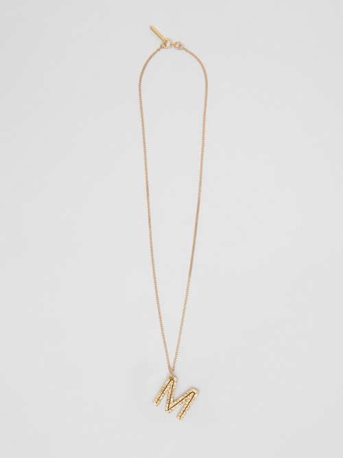 Burberry ‘m' Alphabet Charm Gold-plated Necklace In Light Gold