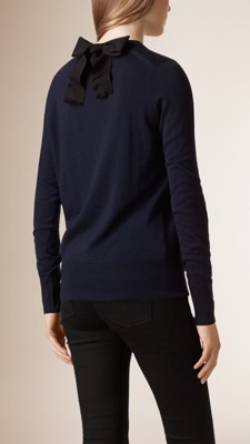 Navy Bow Detail Merino Wool Sweater - Image 1