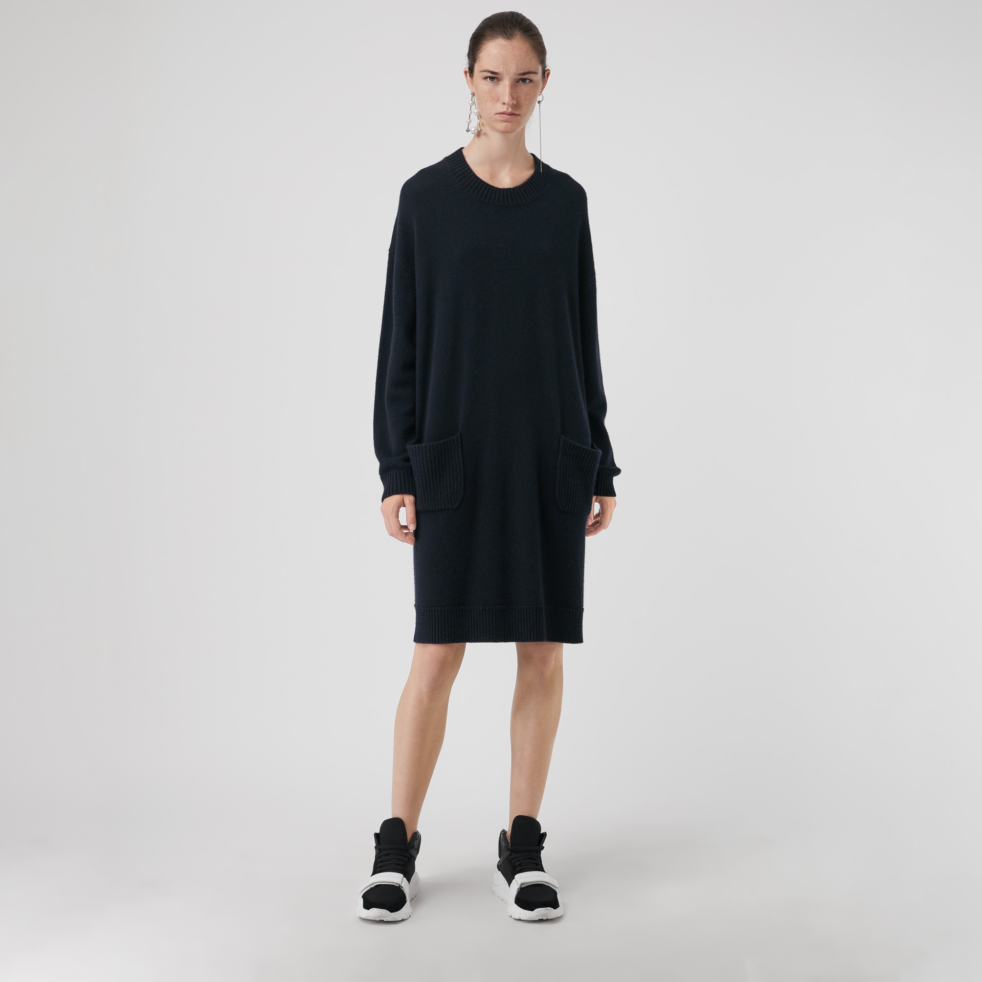 Cashmere Sweater Dress in Navy Women Burberry United Kingdom