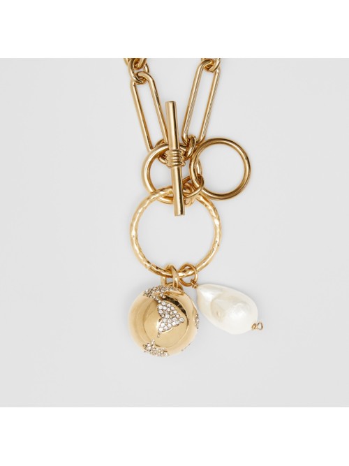 人造珍珠吊饰镀金链式项链 in gold