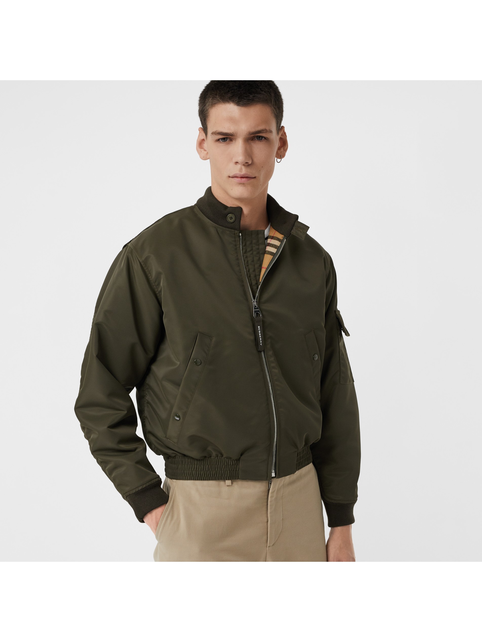 加衬尼龙飞行夹克 (深橄榄色) - 男士 | burberry 博柏利