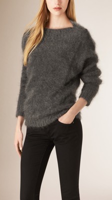 Dark grey melange Boat Neck Mohair Blend Sweater - Image 1