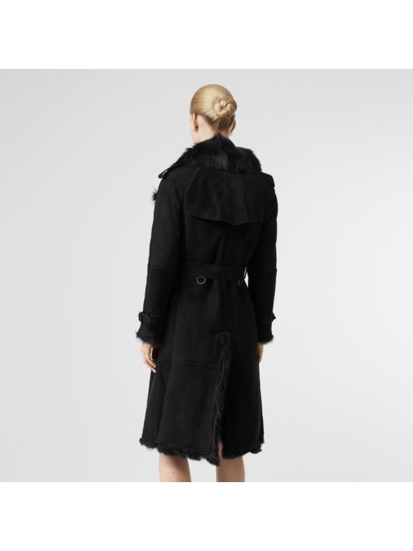 Shearling Trench Coat In Black Burberry United States 4233