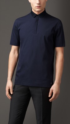 navy contrast fabric polo shirt - image 1