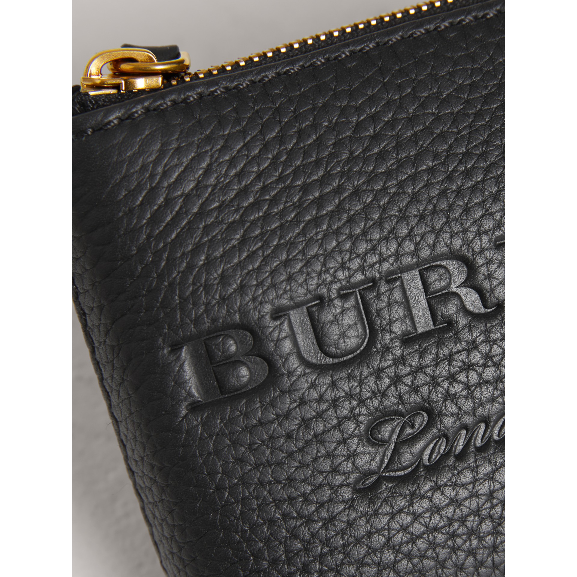Small Embossed Leather Zip Pouch in Black Burberry United States