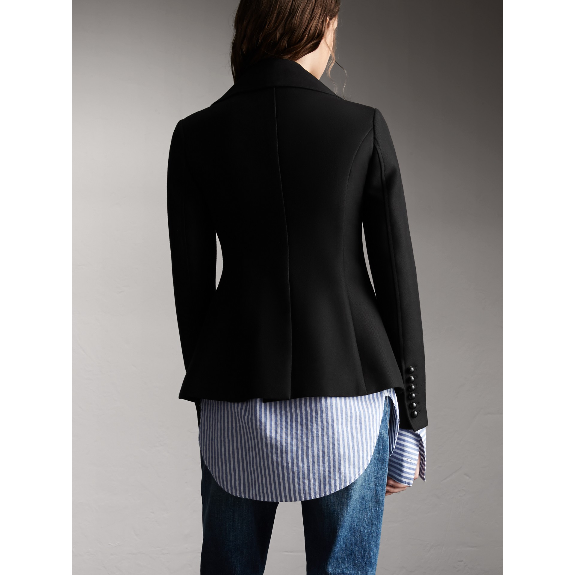 Wool Cotton Blend Tailored Doublebreasted Jacket in Black Women
