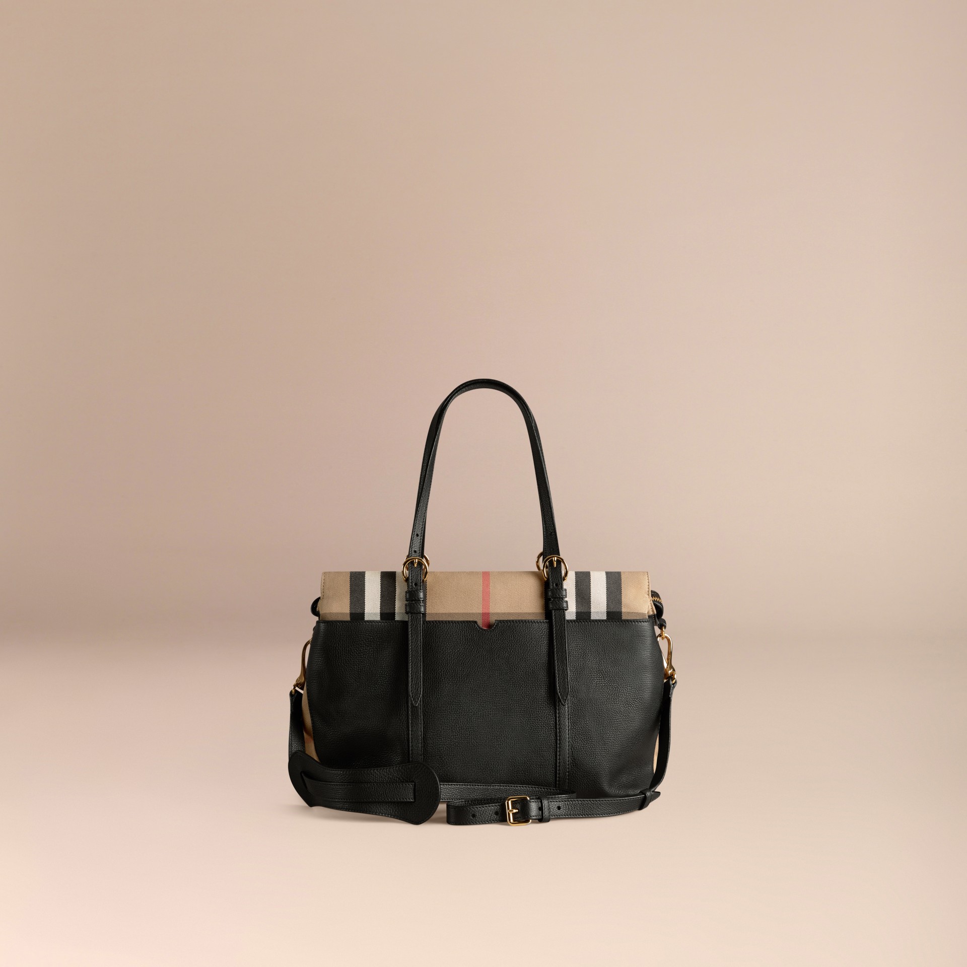 House Check and Leather Baby Changing Bag in Black Burberry United