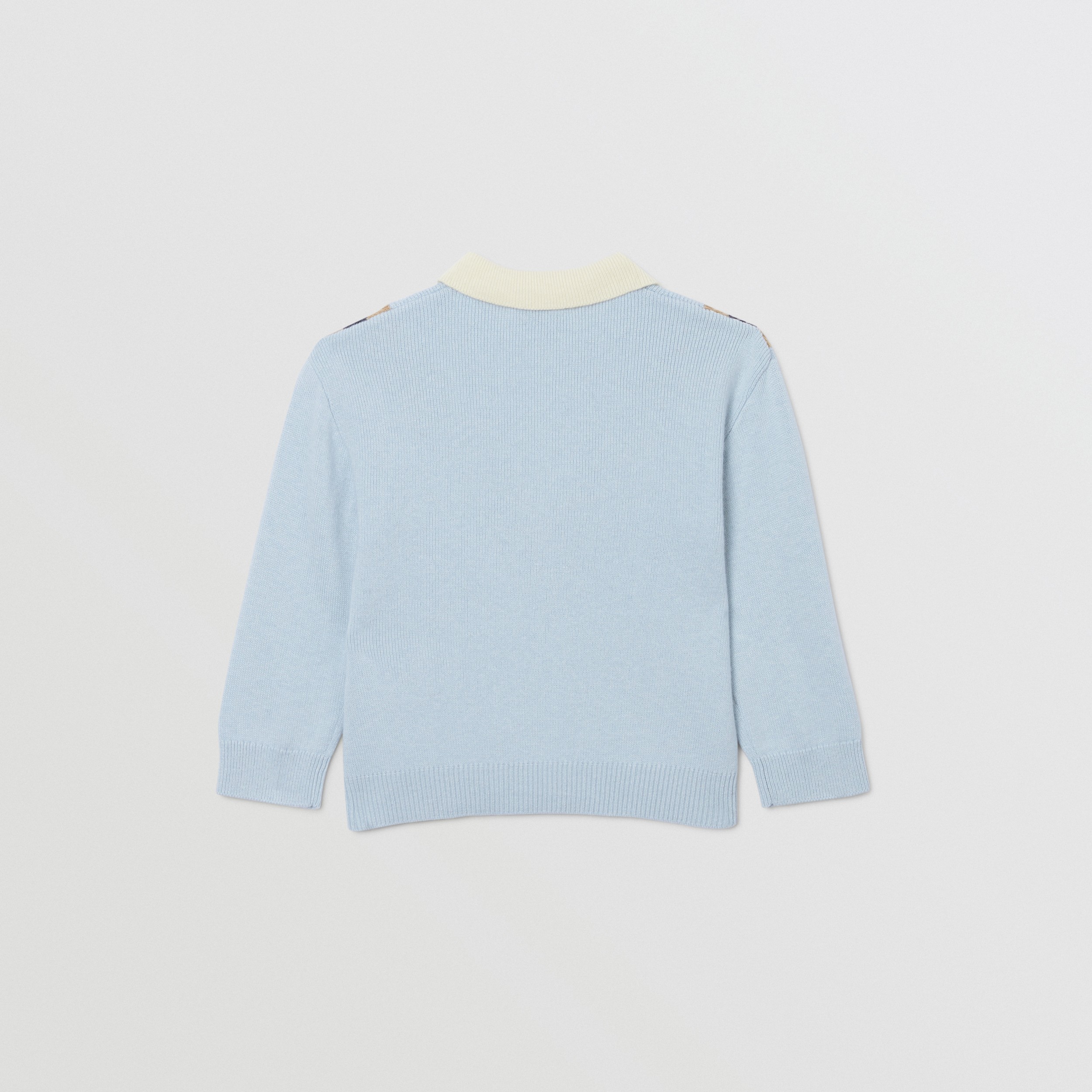 Long-sleeve Knit Cashmere Cotton Polo Shirt in Light Blue - Children ...