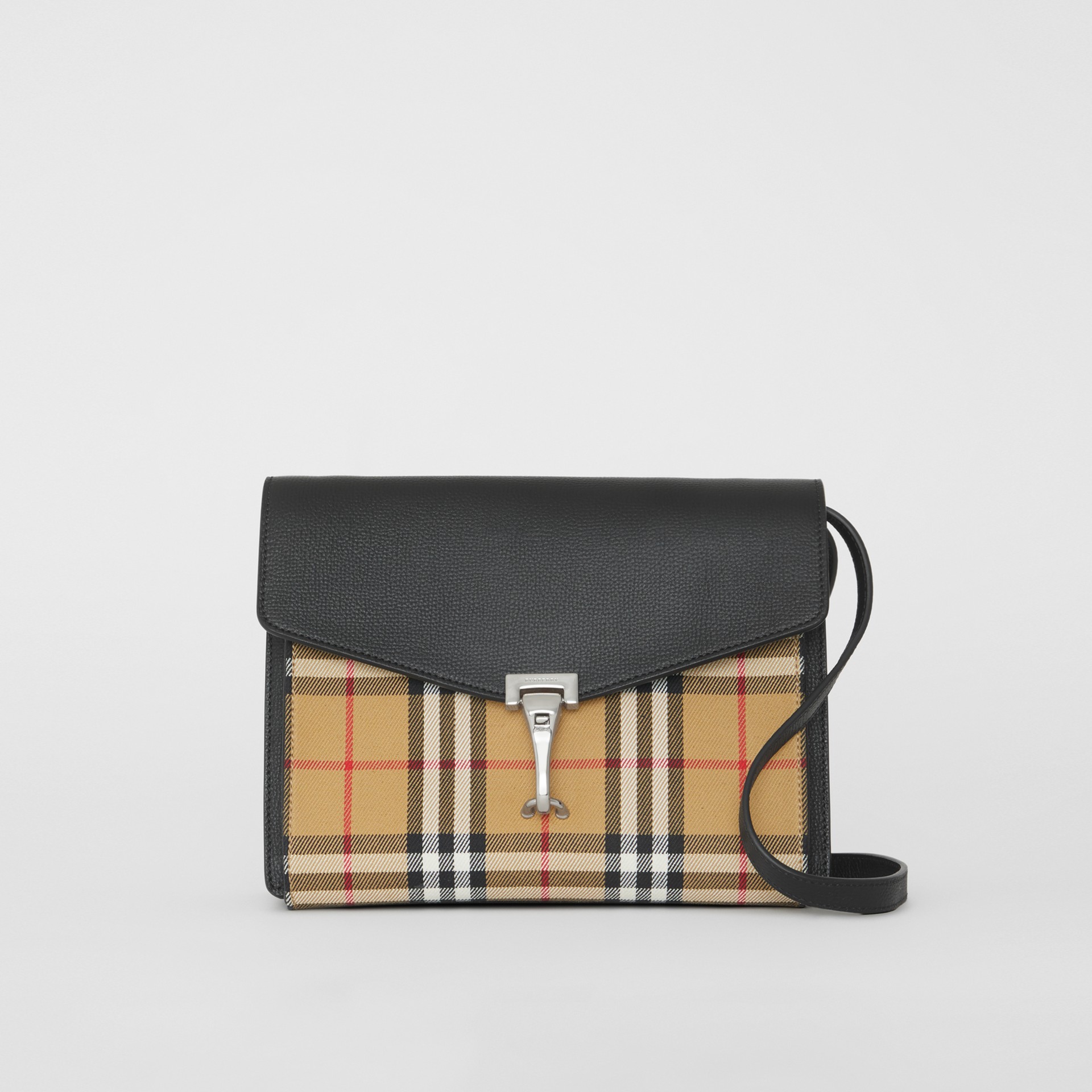 Small Vintage Check and Leather Crossbody Bag in Black - Women | Burberry United Kingdom