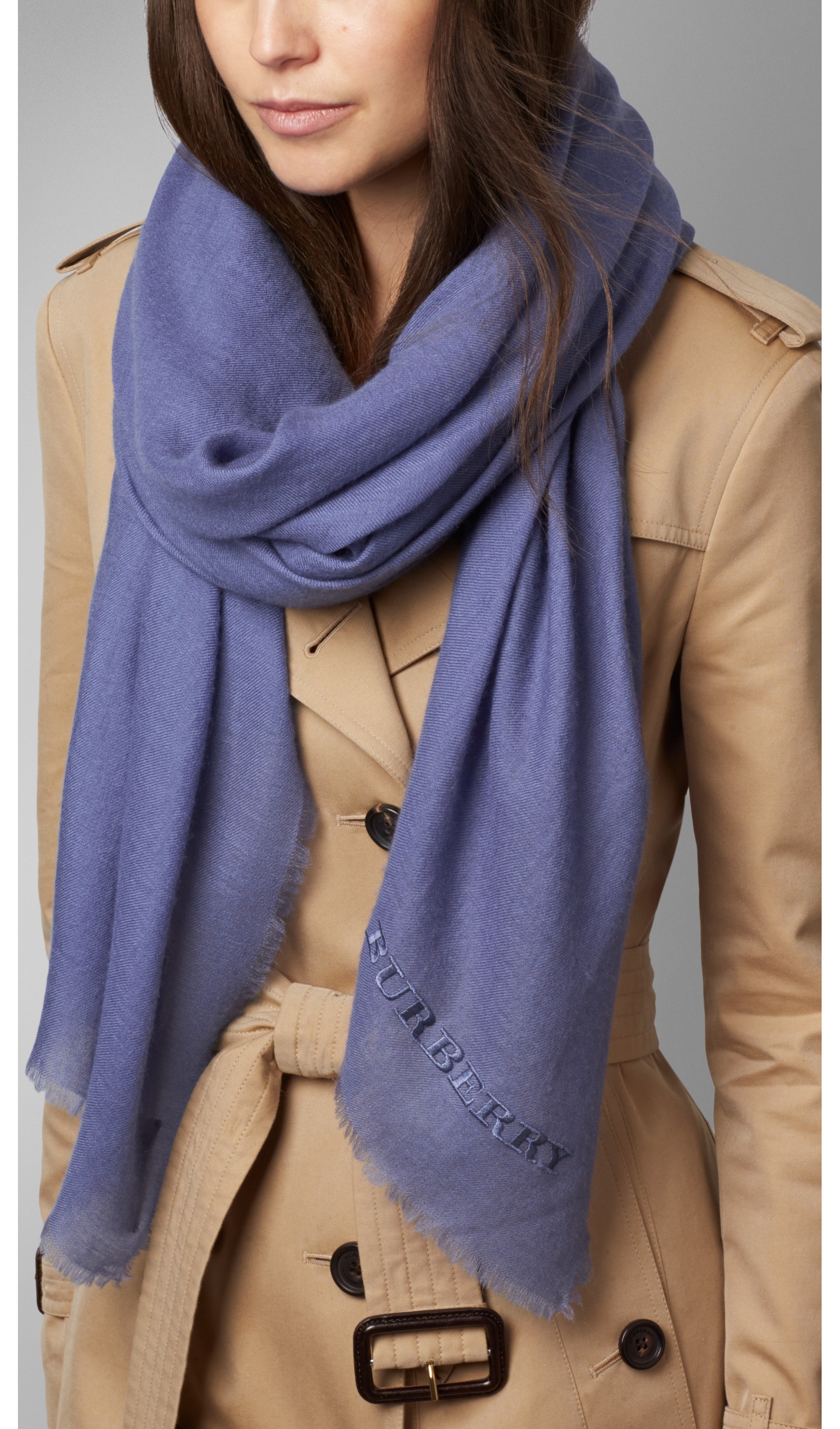 Embroidered Lightweight Cashmere Scarf in Lupin Women Burberry