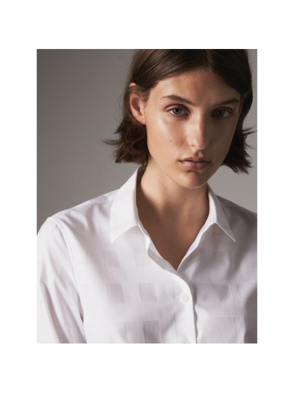 Check Jacquard Cotton Shirt in White - Women | Burberry United States