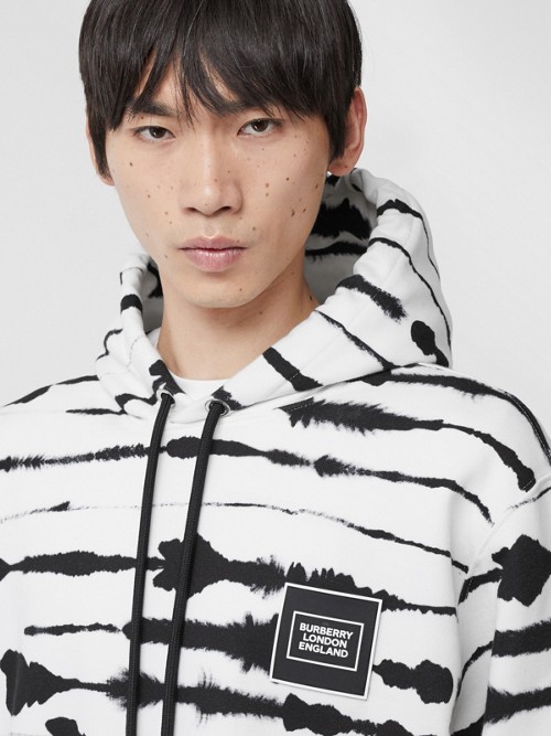BURBERRY Logo Appliqué Watercolour Print Cotton Hoodie
