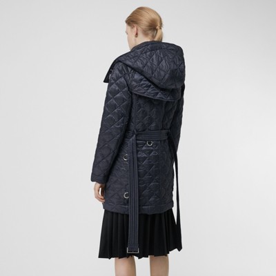 detachable hood lightweight diamond quilted coat
