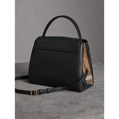 burberry small check detail leather tote bag