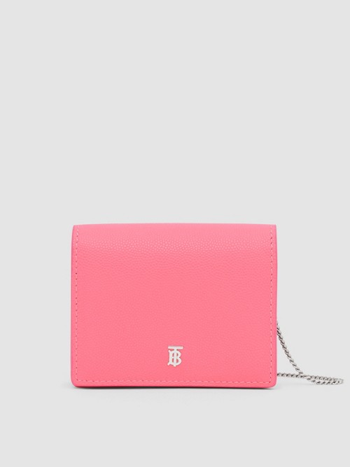 Burberry Grainy Leather Card Case With Detachable Strap In Candy Floss/palladio