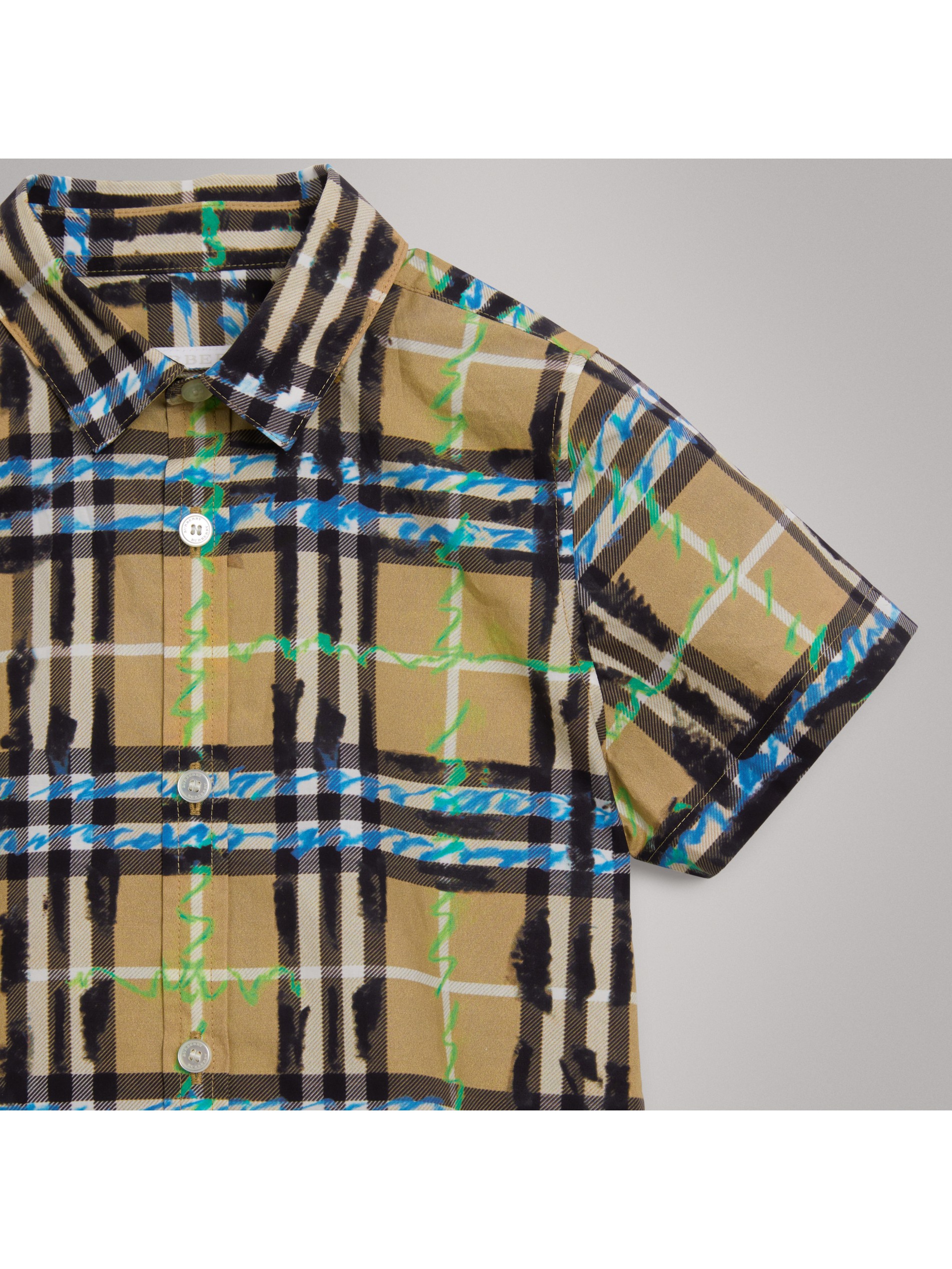 短袖涂鸦格纹棉质衬衫 产品图片41