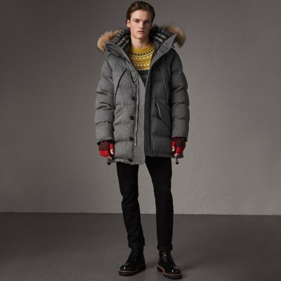 Burberry Detachable Fur Trim Cashmere Down-filled Parka In Mid