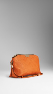 铜橙色 小号格纹压花皮革手拿包 - 图 4