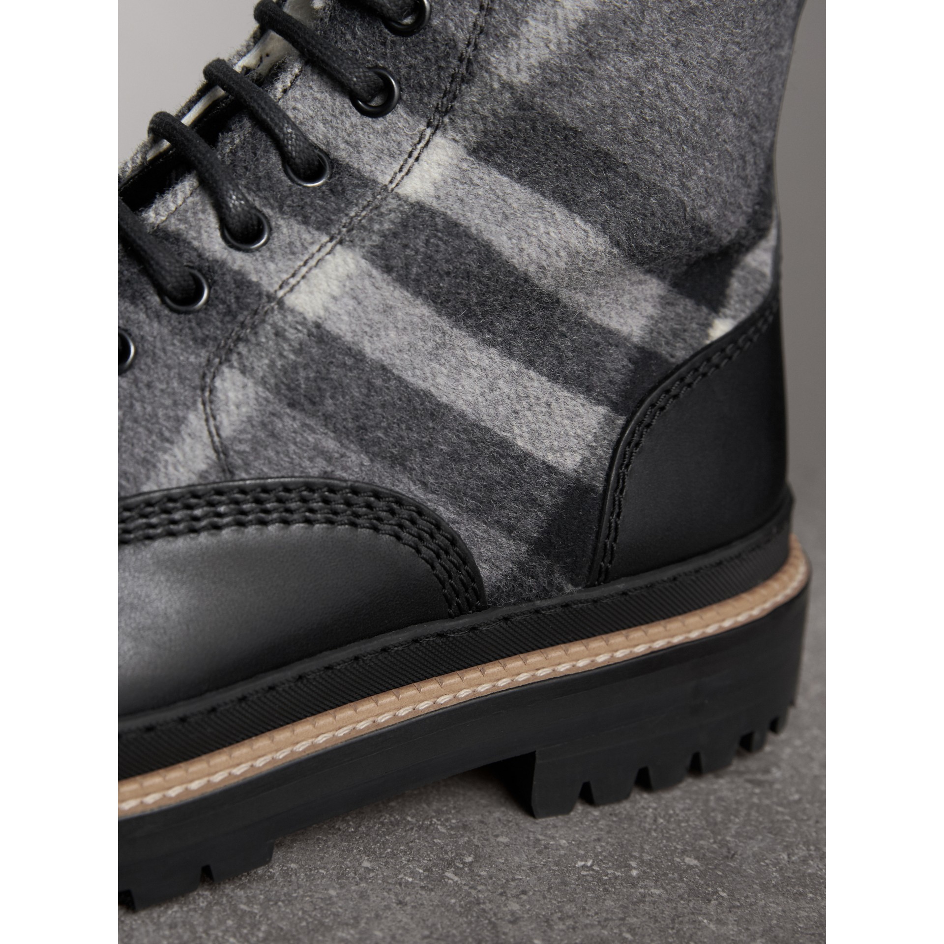 Shearlinglined Leather and Check Boots in Black Men Burberry