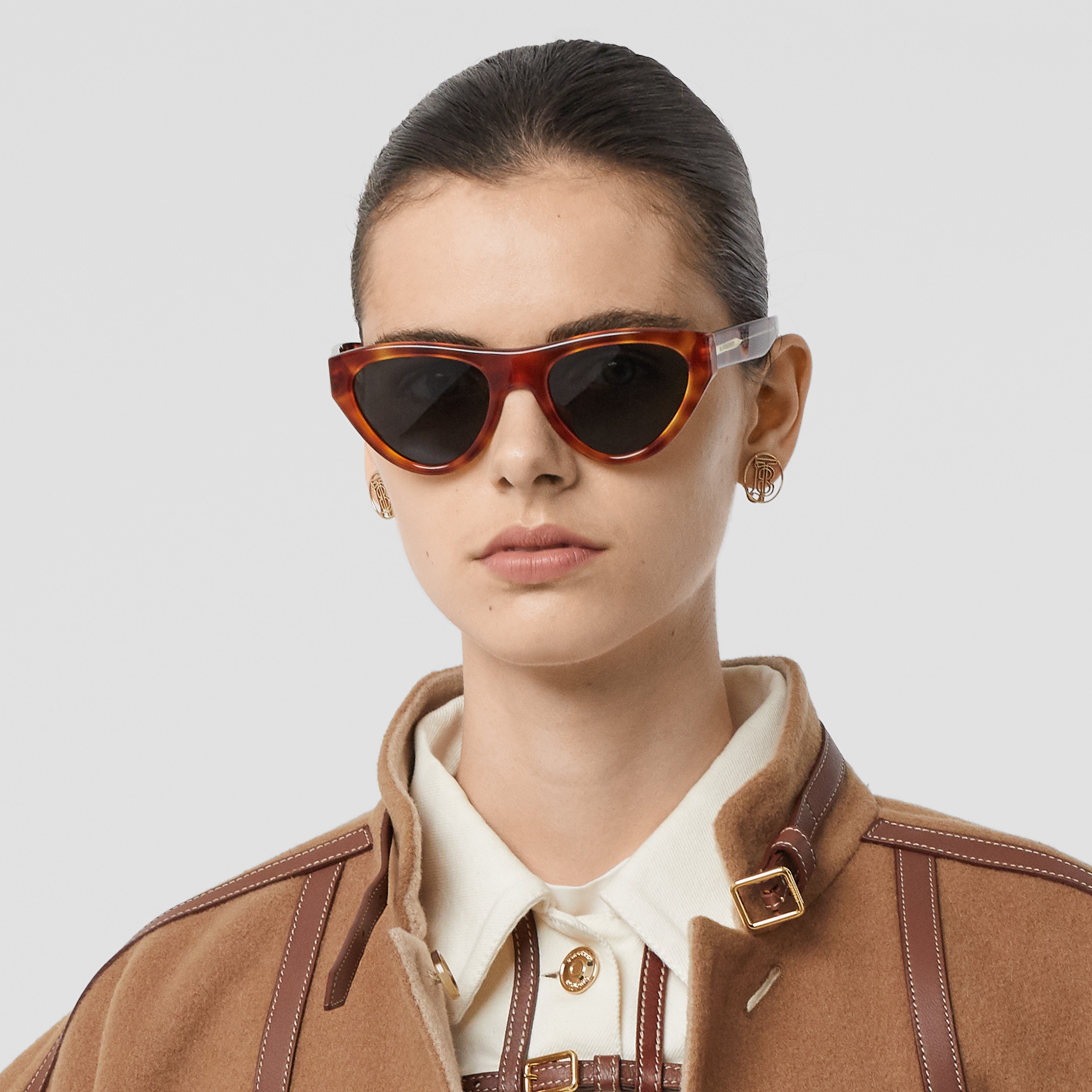 Triangular Frame Sunglasses in Amber Tortoiseshell - Women | Burberry ...