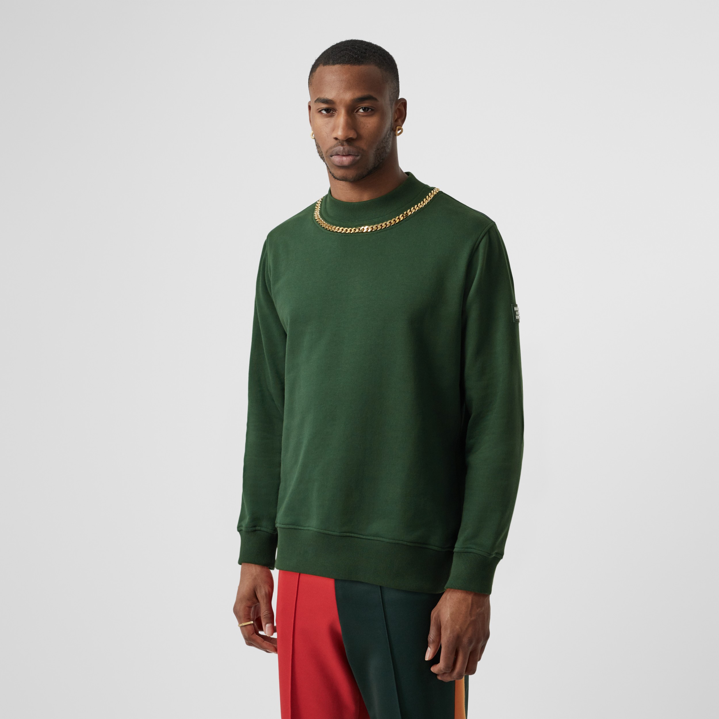 Chain Detail Cotton Sweatshirt in Dark Pine Green - Men | Burberry ...