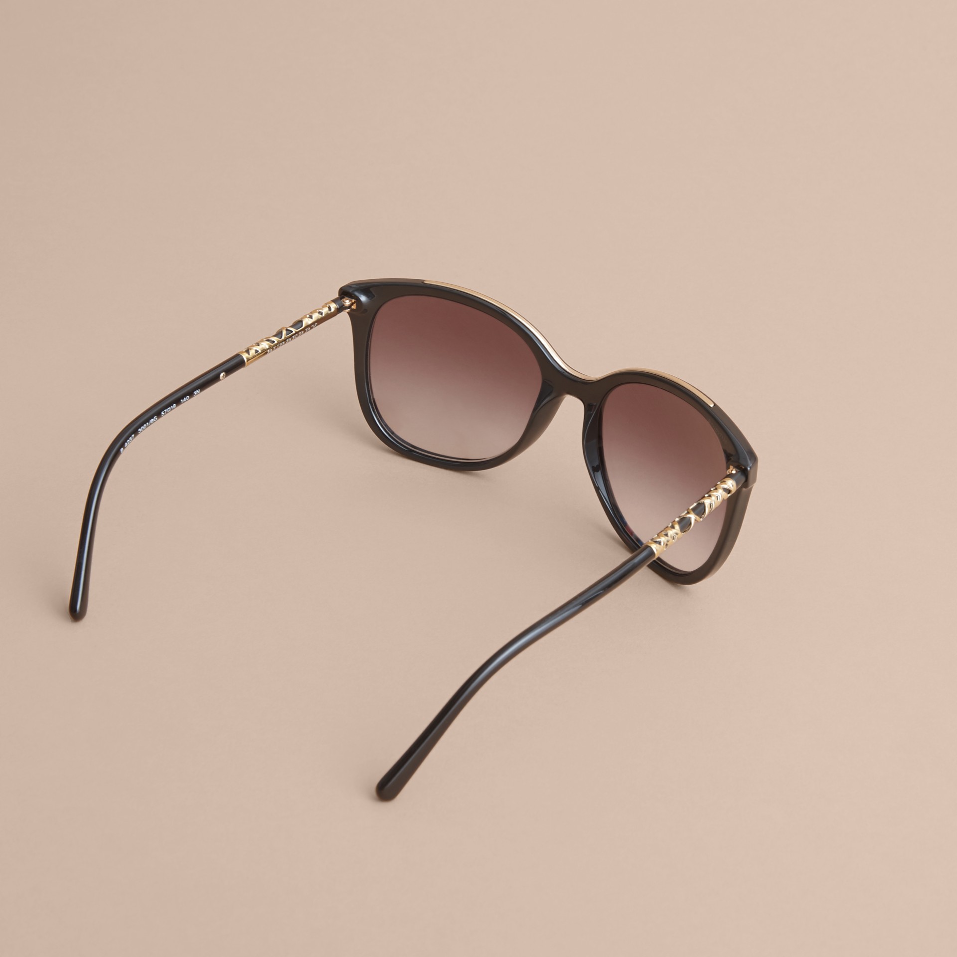 Check Detail Square Frame Sunglasses in Black - Women ...