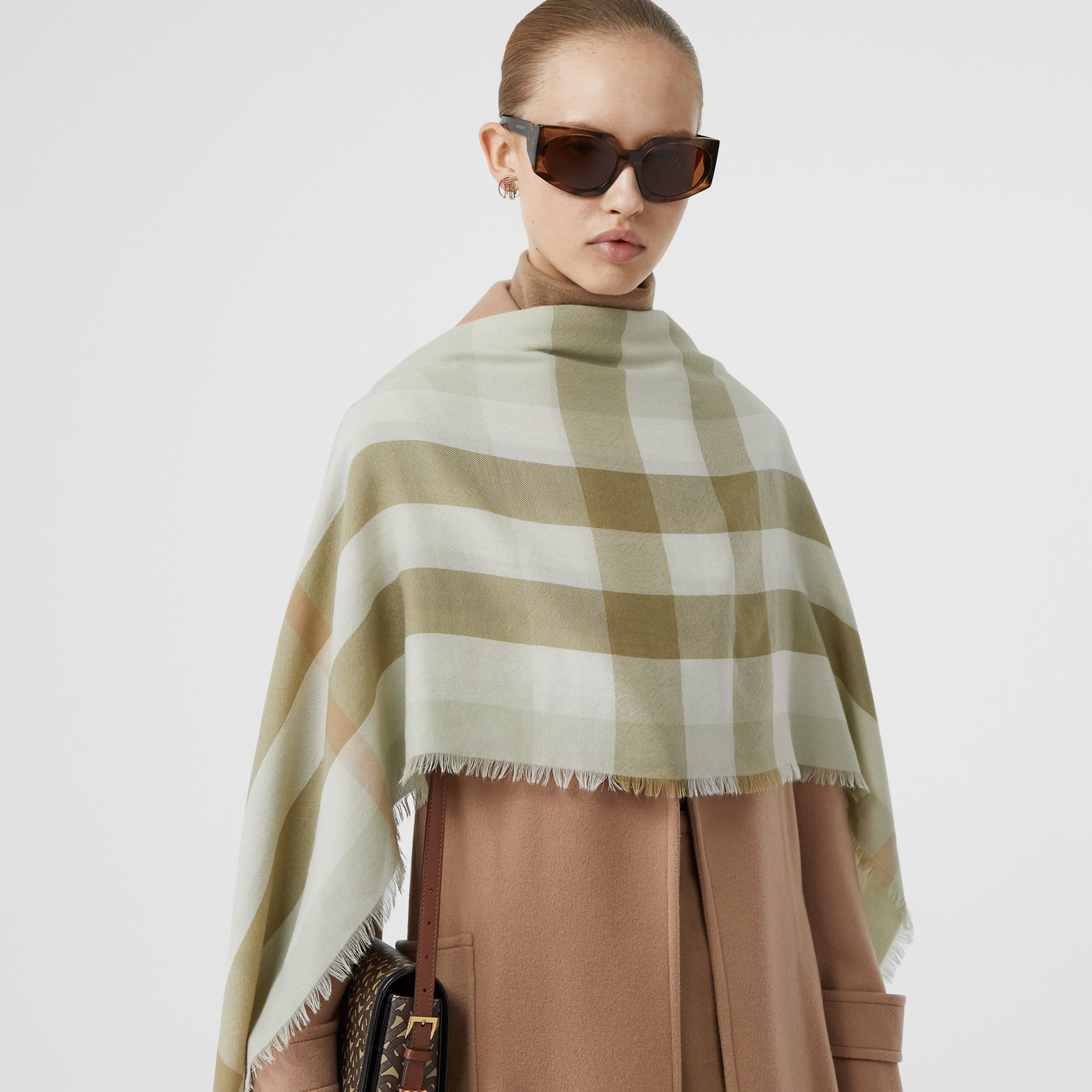 Lightweight Check Cashmere Scarf in Pale Apple Green | Burberry United ...