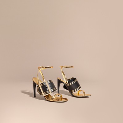 BURBERRY TWO-TONE LEATHER SANDALS WITH BUCKLES, ANTIQUE GOLD | ModeSens