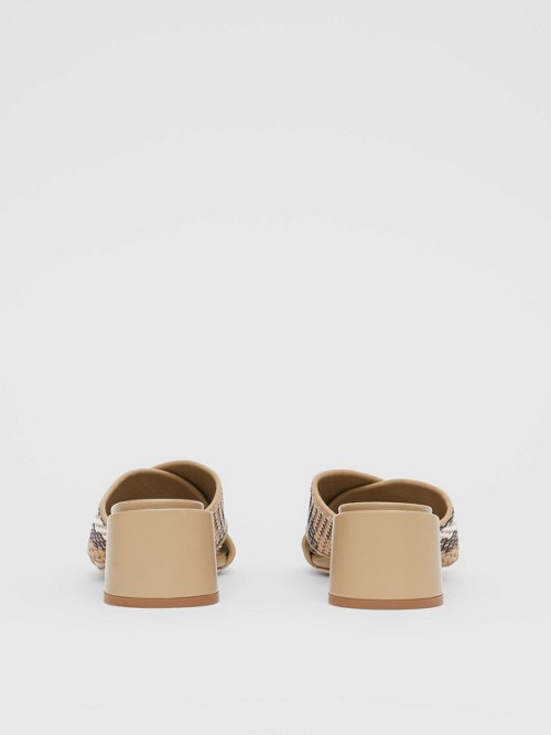 BURBERRY Latticed Leather Block-heel Sandals