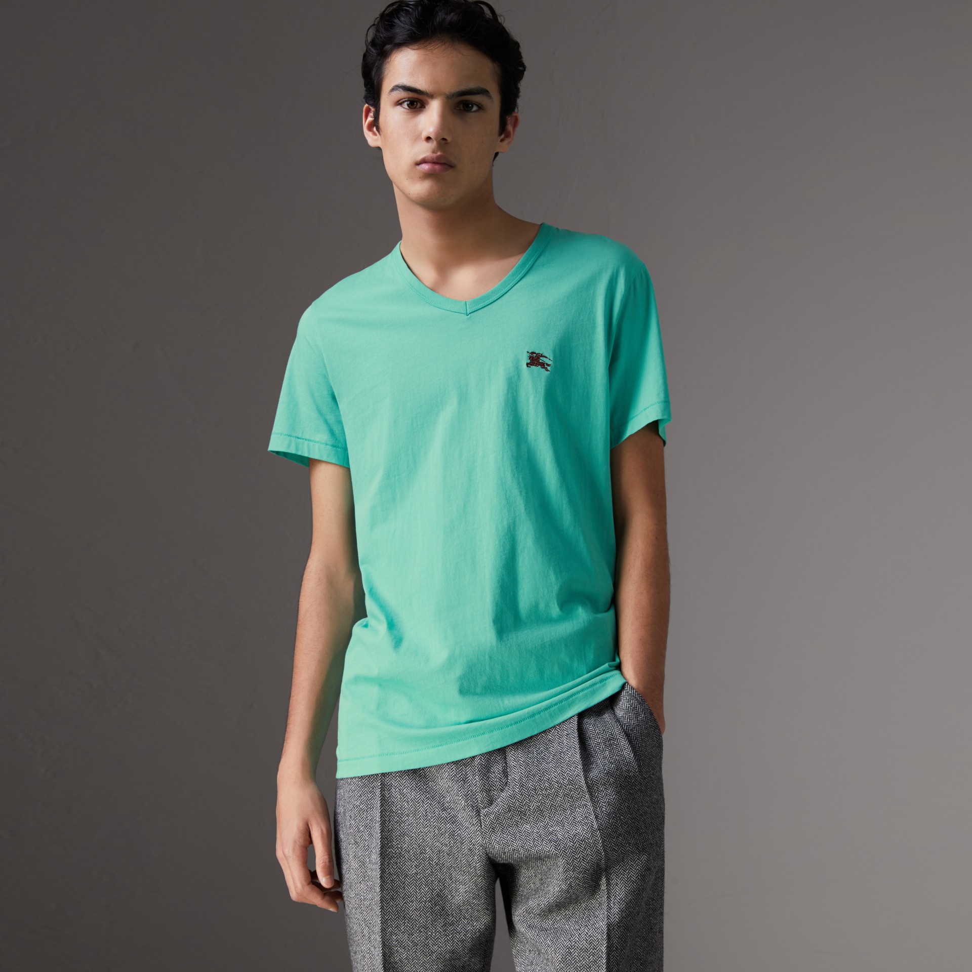 Cotton Jersey Tshirt in Turquoise Men Burberry United States