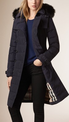 Navy Down-Filled Coat with Fur Trim - Image 2