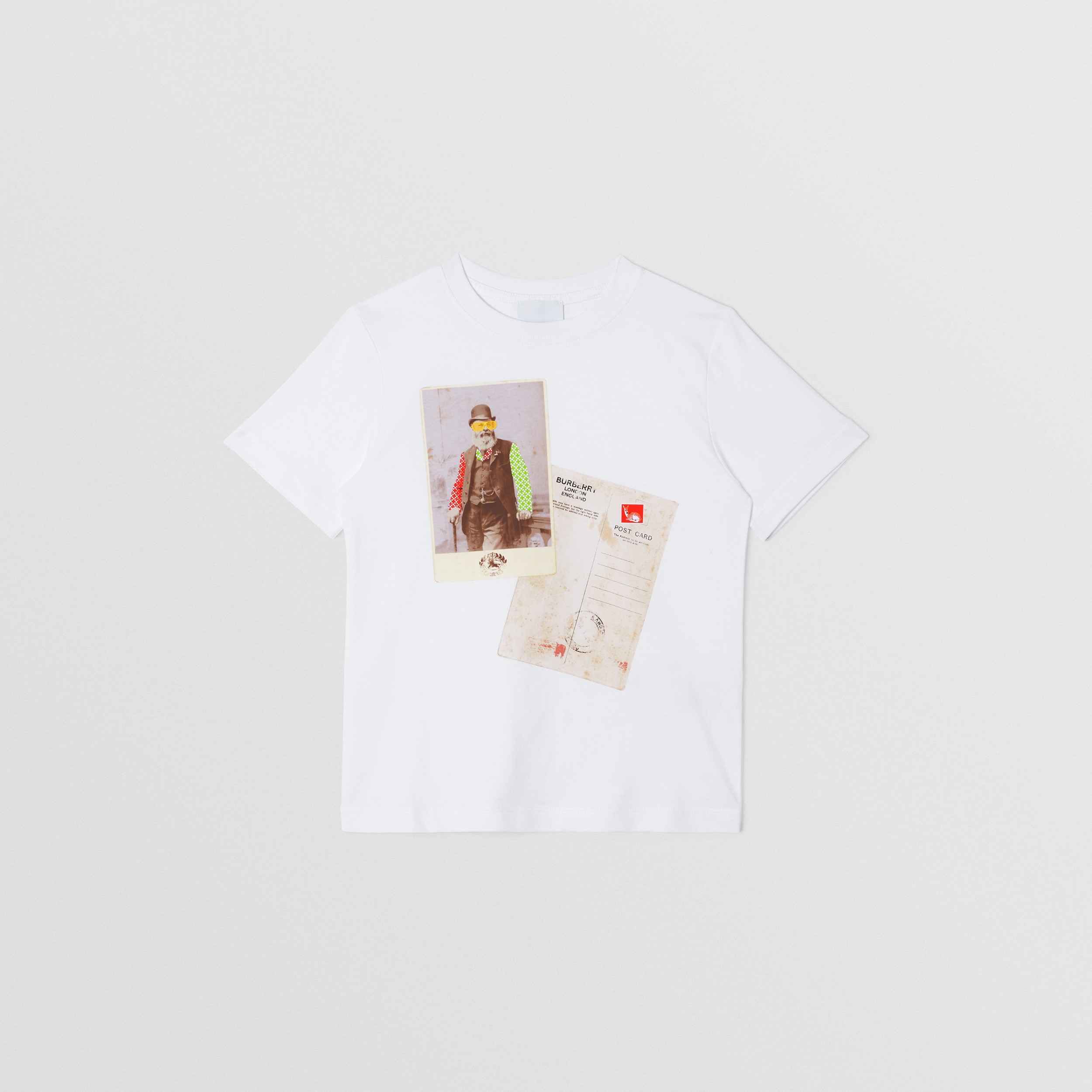 Collage Print Cotton T Shirt In White Burberry Collage Print Cotton T Shirt In White