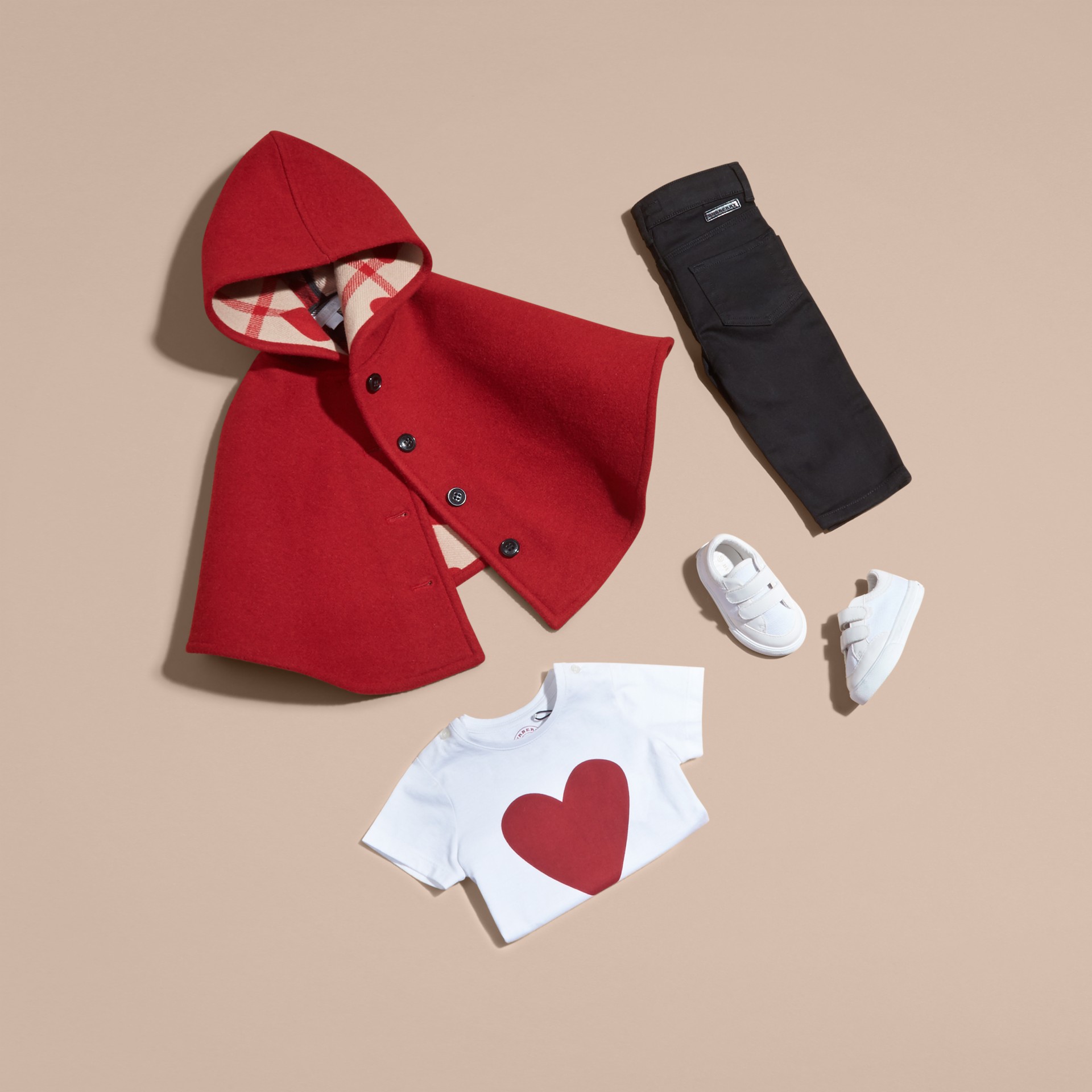 Hooded Wool Aline Cape Windsor Red Burberry