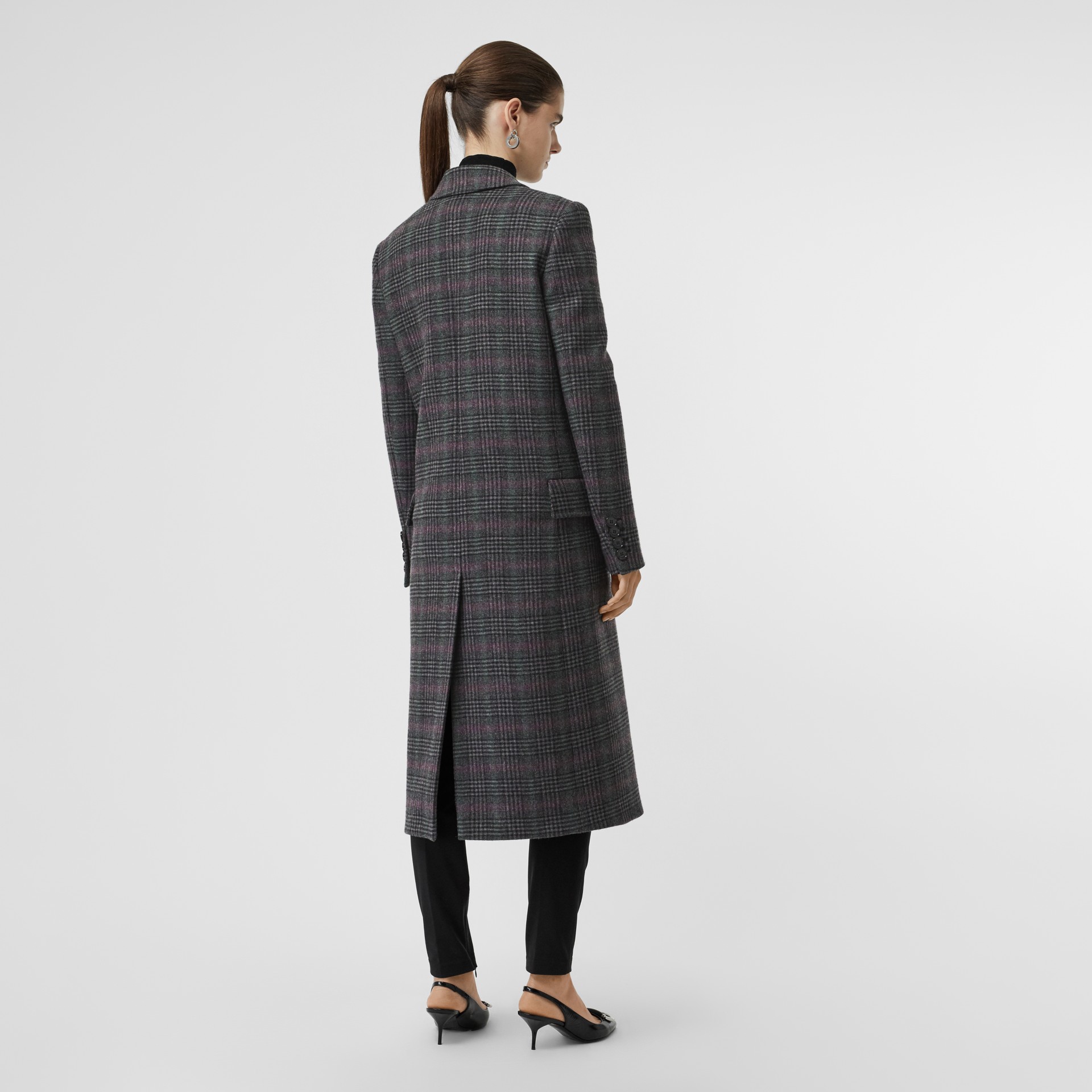 Prince of Wales Check Wool Tailored Coat in Charcoal - Women | Burberry ...