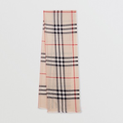 Lightweight Check Wool and Silk Scarf in Stone | Burberry® Official