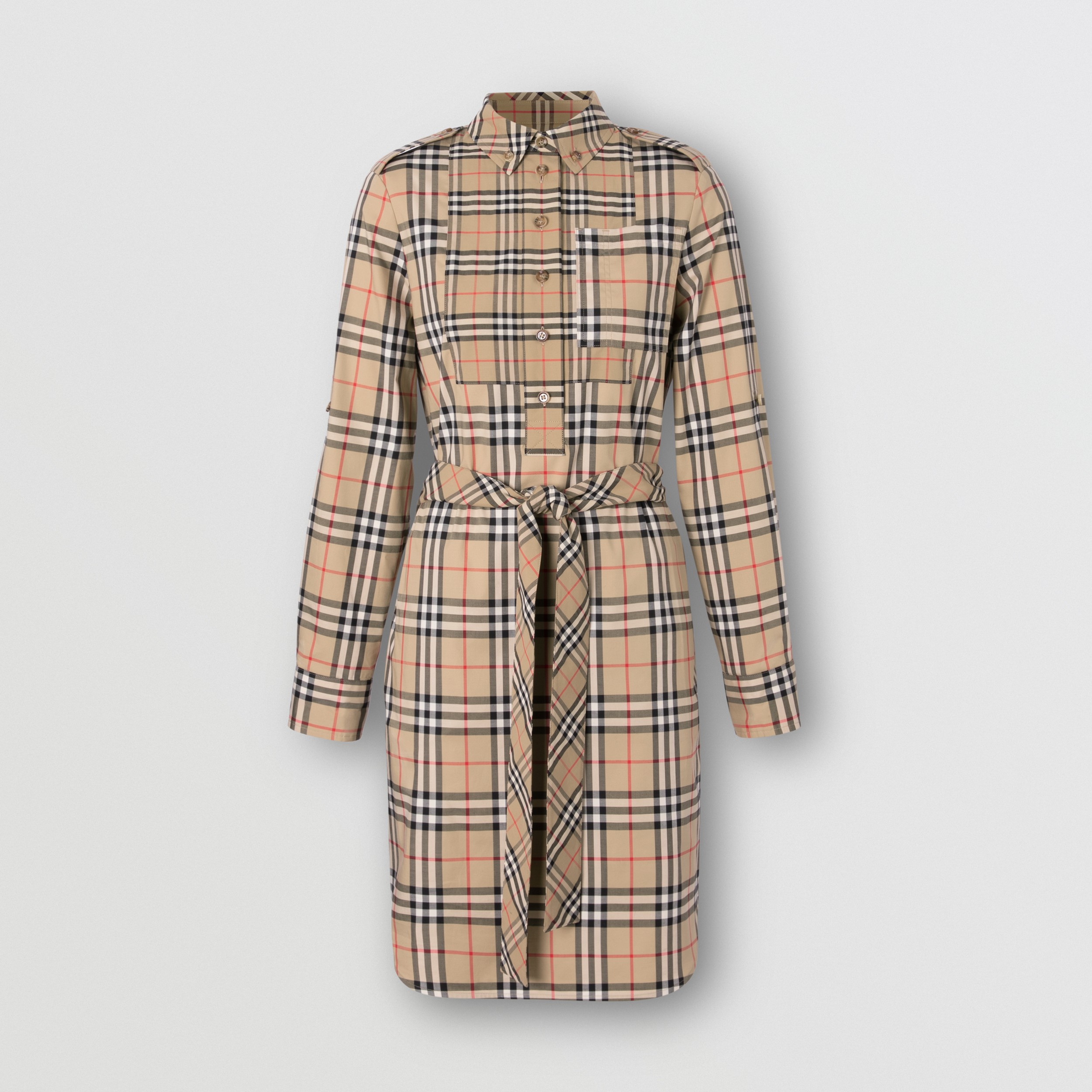 Contrast Check Stretch Cotton Tie-waist Shirt Dress in Archive Beige - Women | Burberry® Official - 4