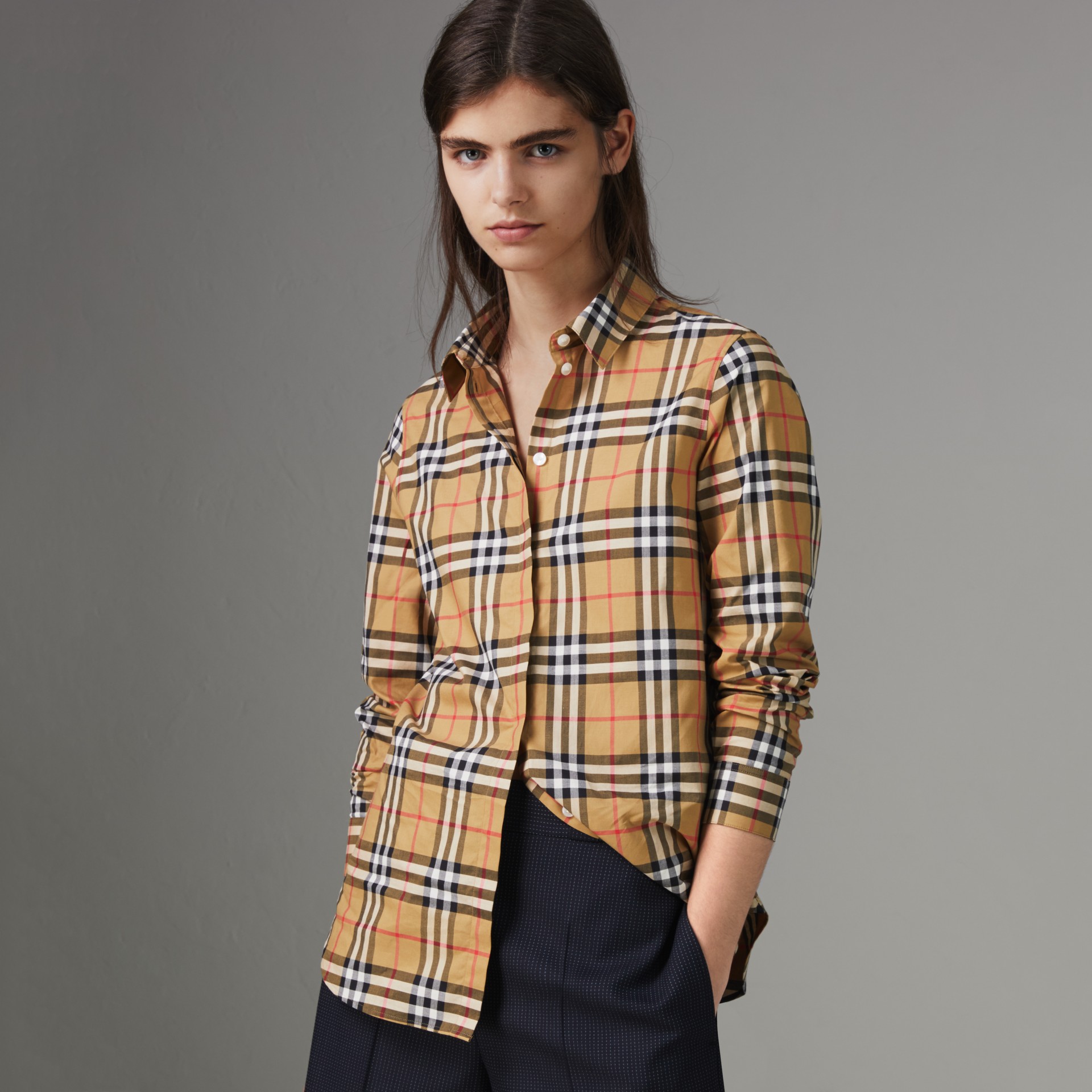 Vintage Check Cotton Shirt in Antique Yellow - Women | Burberry United ...