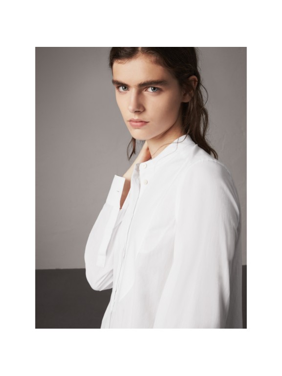 Bib Detail Cotton Longline Tunic Shirt in White - Women | Burberry ...