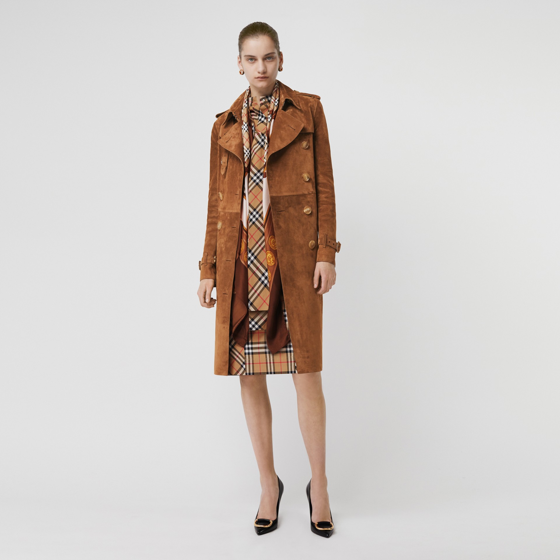 Suede Trench Coat in Sepia Brown | Burberry United States