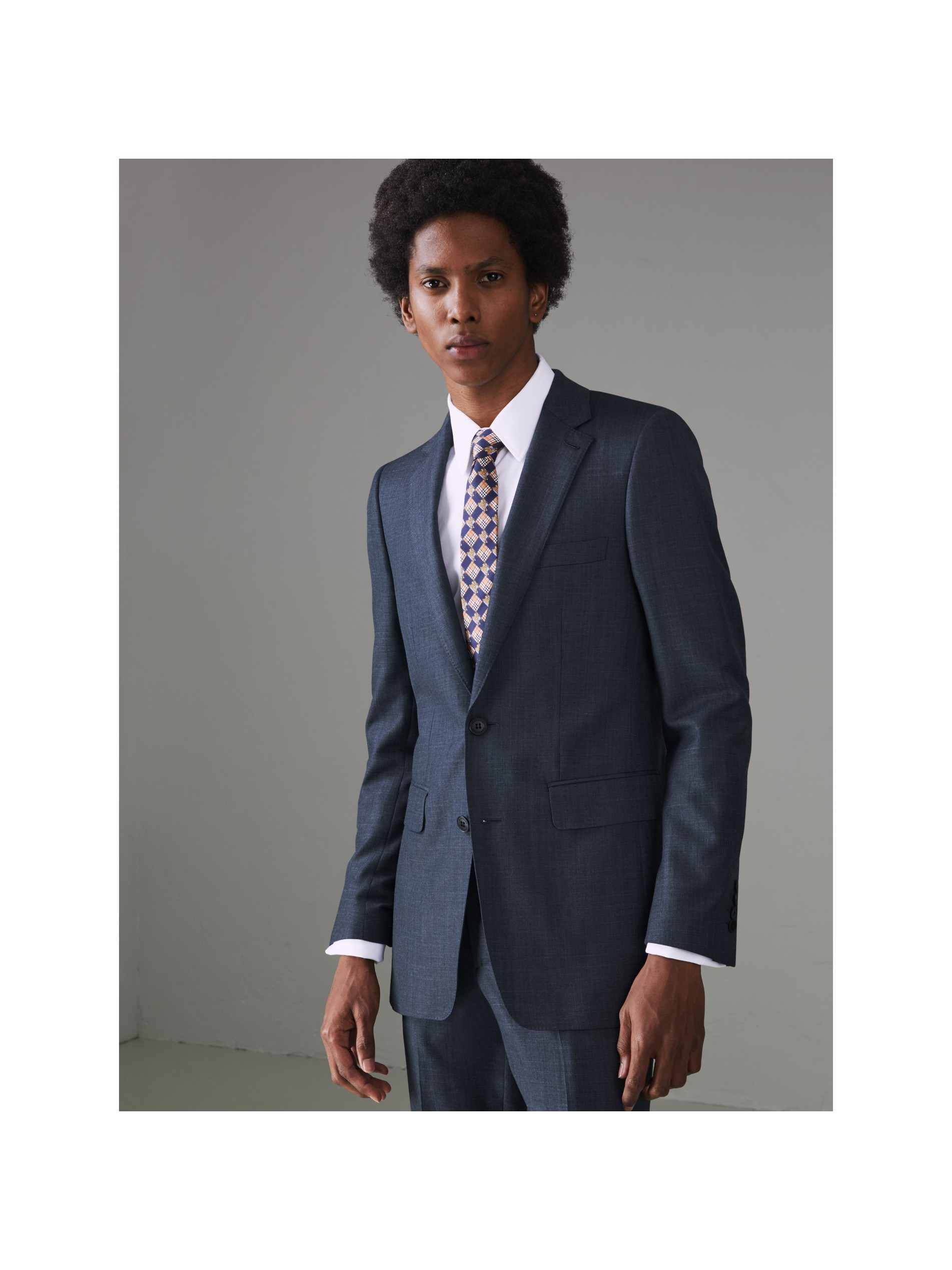 修身剪裁丝麻混纺西装 (亮海军蓝) - 男士 | burberry 博柏利