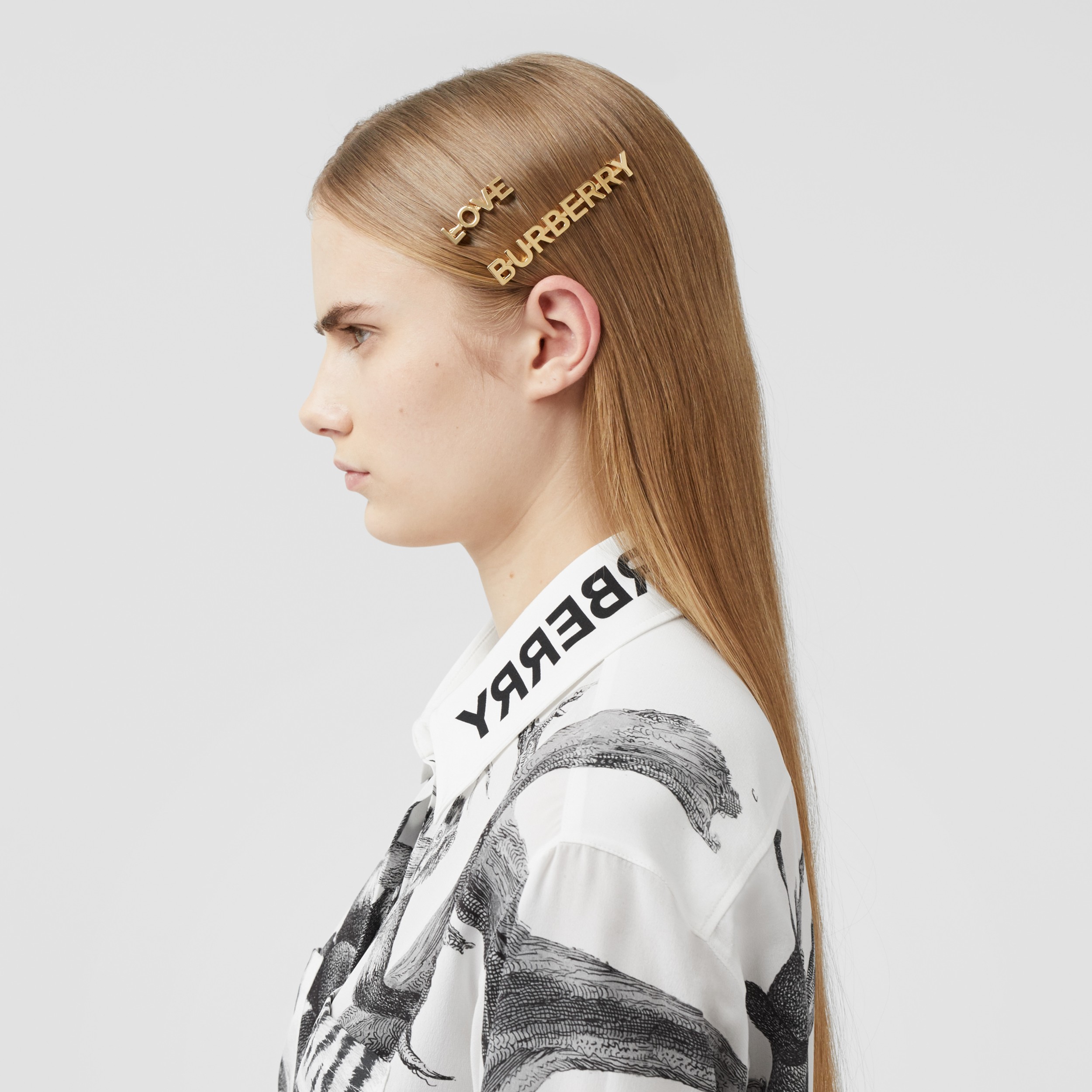 Gold-plated Logo and Love Hair Clips in Light - Women | Burberry United ...